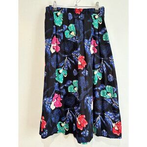 Vintage Pull On Floral Rayon Skirt Size 12 with Pockets Made in USA